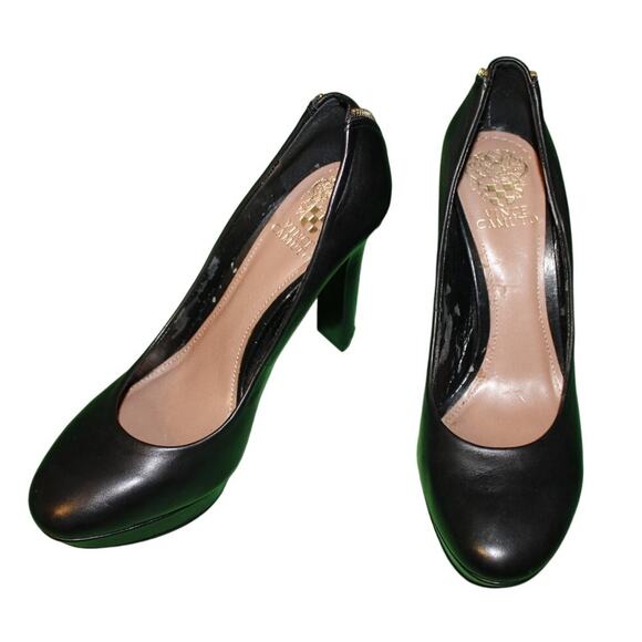 Vince Camuto Black Platform High Heel Gold Zip A2  Sz. 9 M - Picture 1 of 16